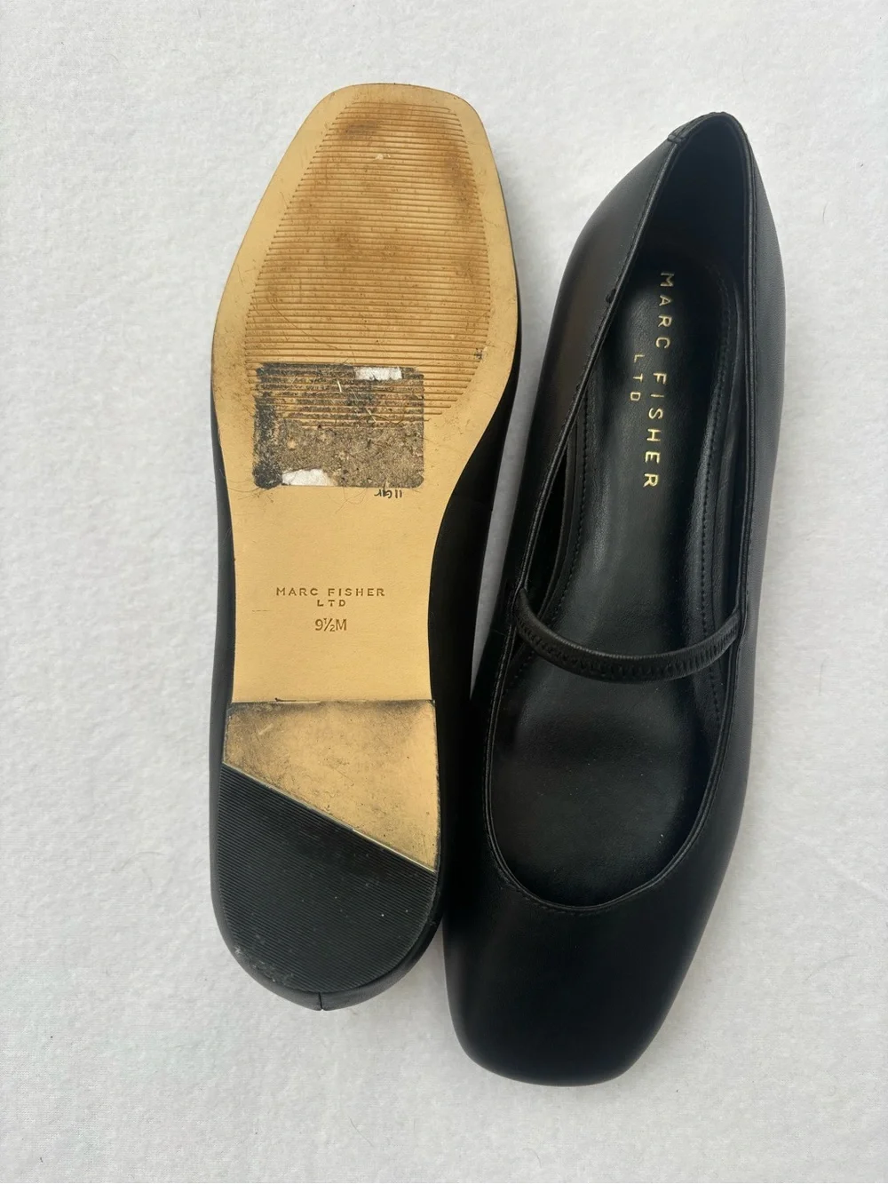 Marc Fisher Black Leather Mary Jane Ballet Flats - Picture 3 of 8